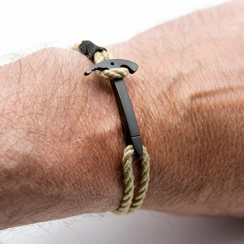 Armband IJsbijl Zwart Staal Vintage Touw - Afbeelding 2