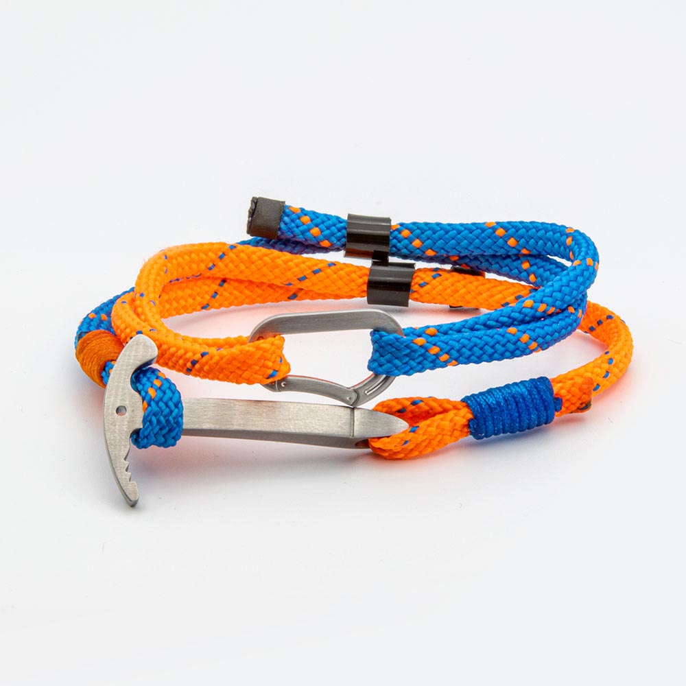 Armband IJsbijl Karabijn Edel Staal Oranje Blauw