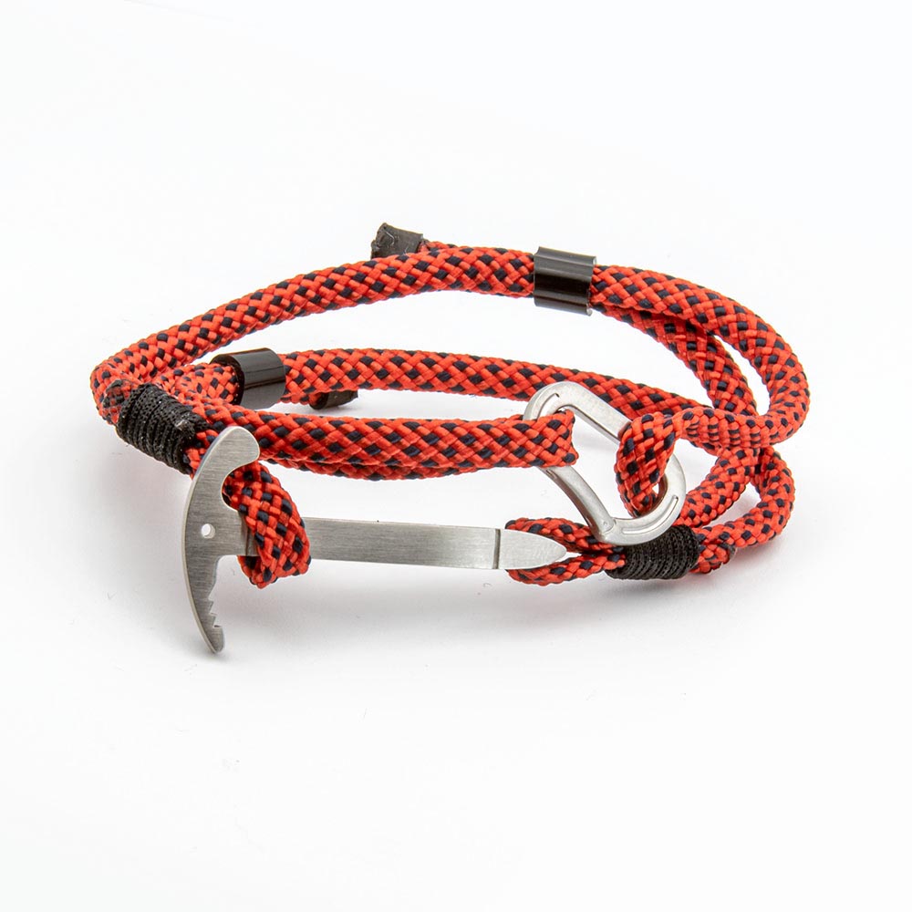 Armband IJsbijl Karabijn Edel Staal Rood Zwart