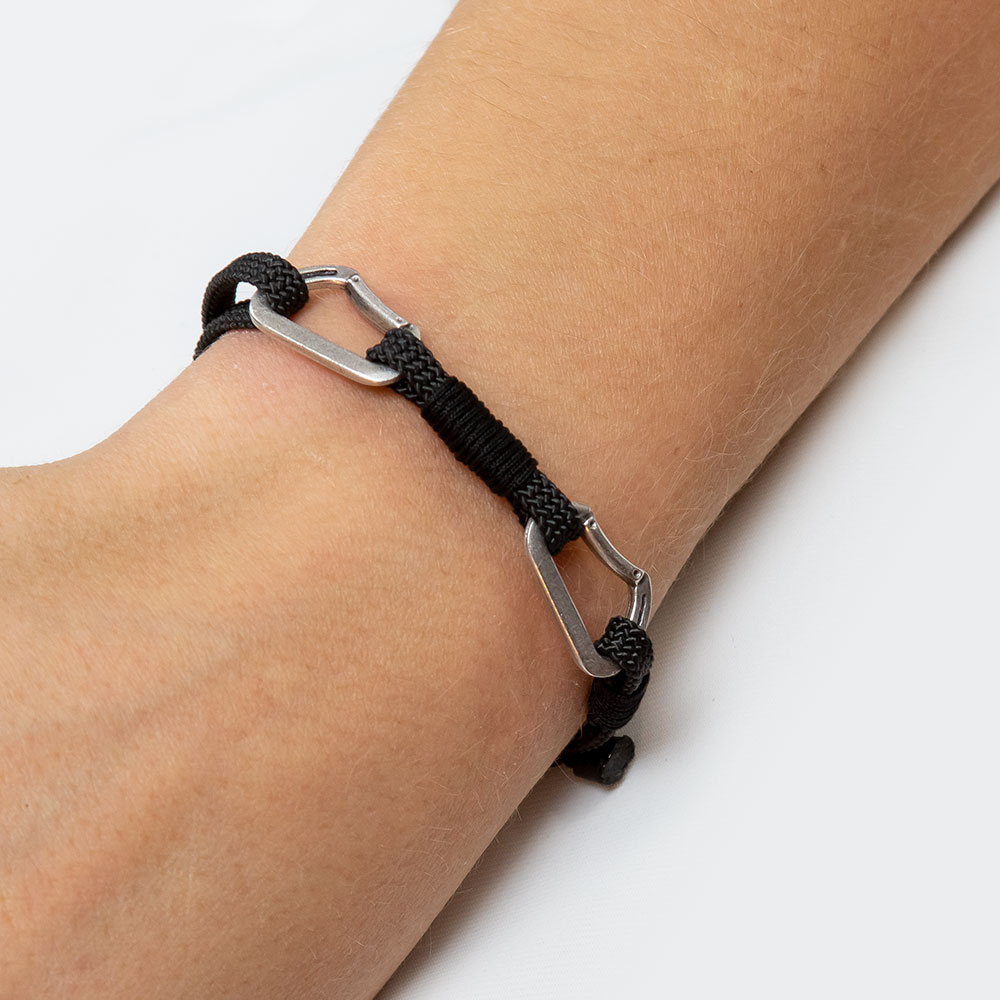 Armband Karabijn Dubbel Edel Staal Zwart - Afbeelding 2
