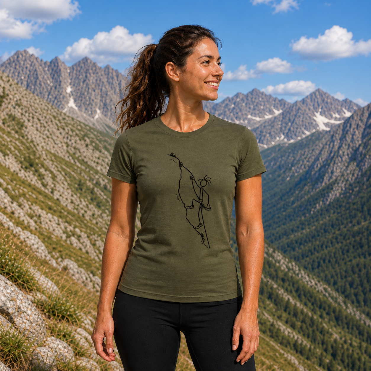 Mountain-Scape Signature T-Shirt Klimmer Dames Legergroen Zwart - Afbeelding 3