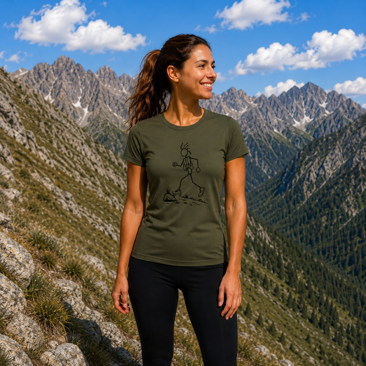 Mountain-Scape Signature T-Shirt Trailrunner Dames Legergroen Zwart - Afbeelding 3