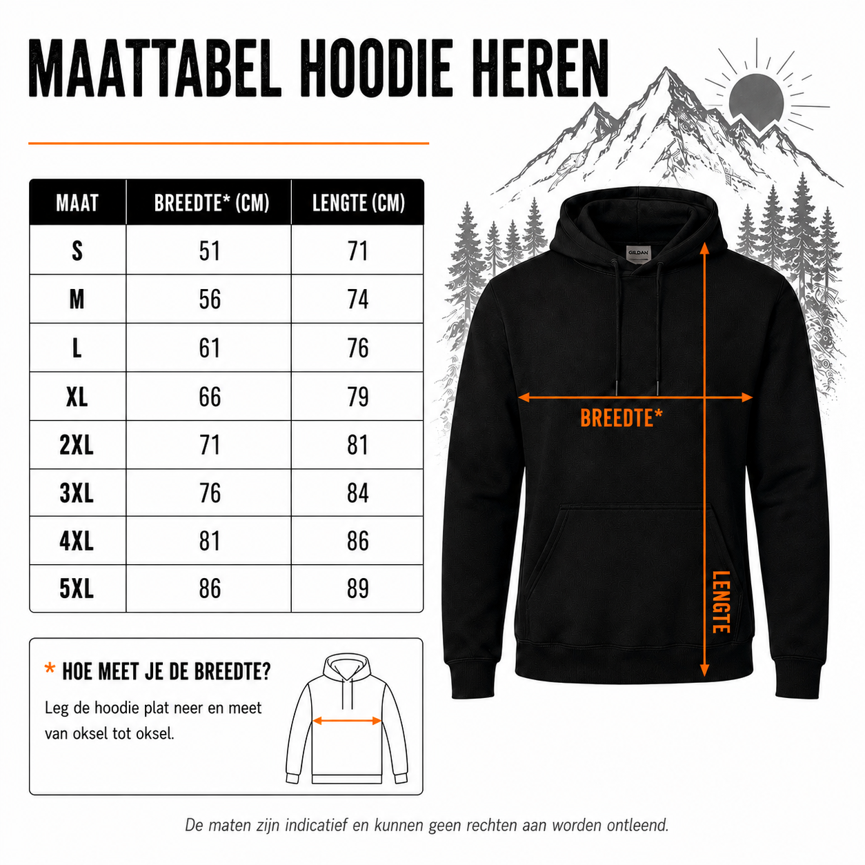 maattabel hoodie heren