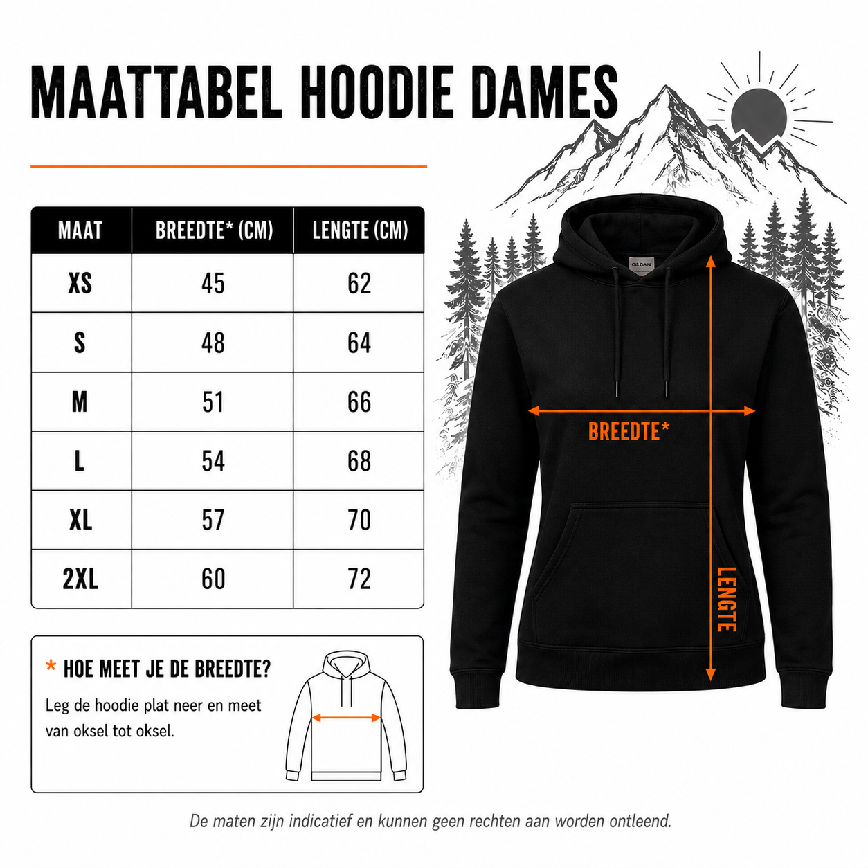 maattabel hoodies dames