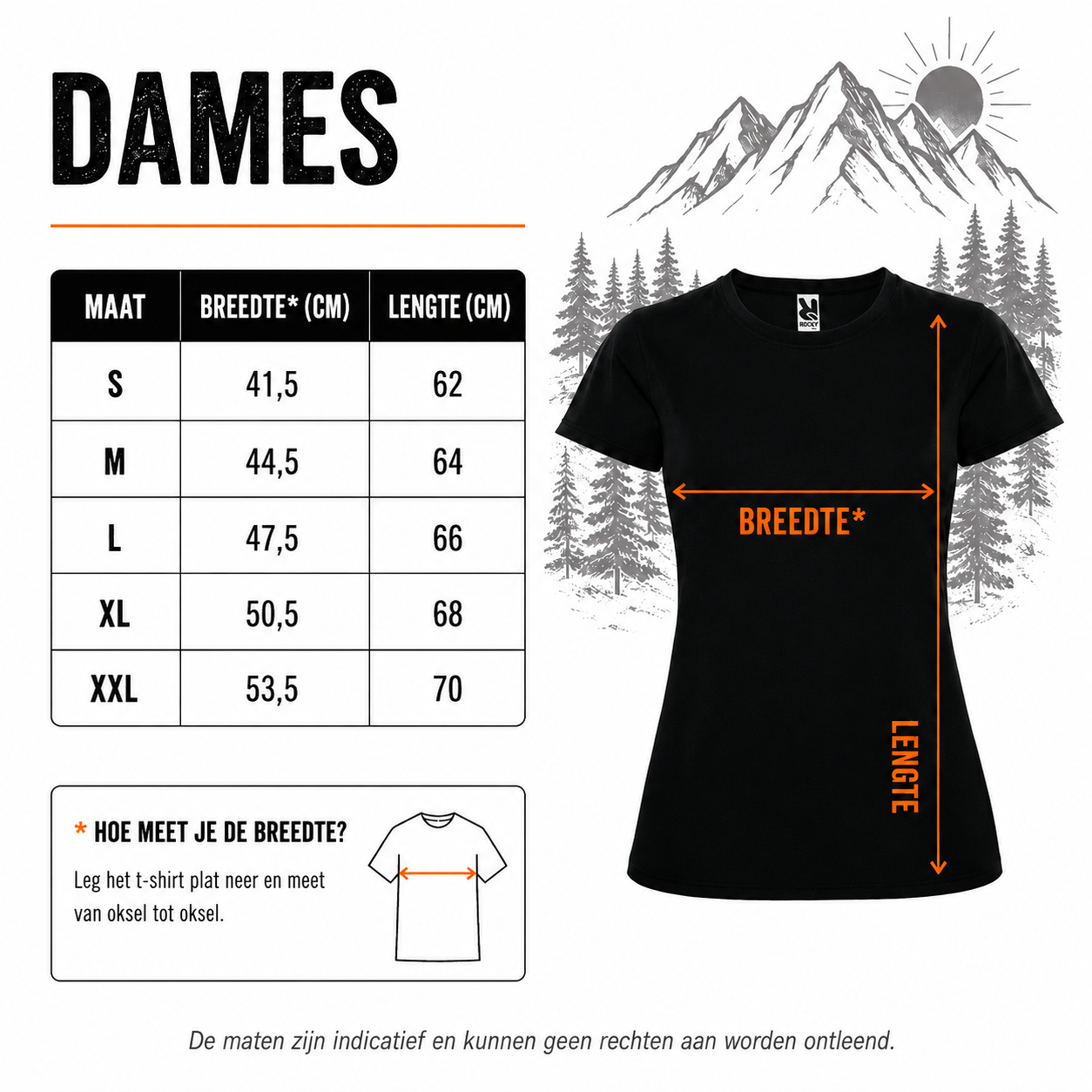 maattabel t shirt dames
